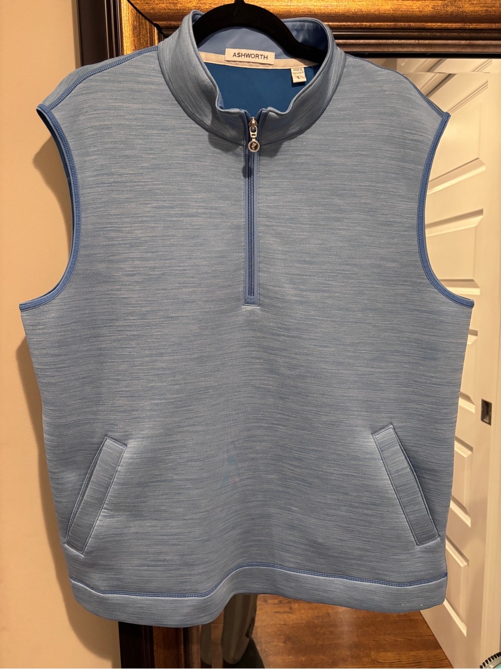 Ashworth Men's Light Blue Sleeveless Zip Mock-Neck Sweater Vest